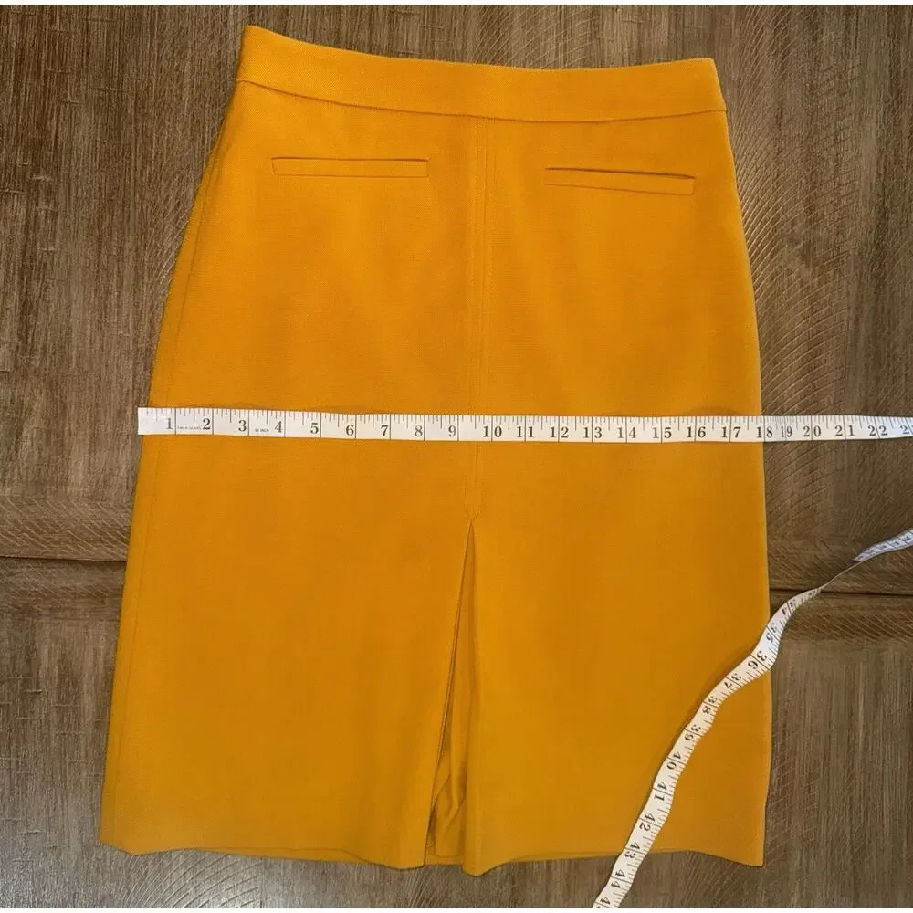 Ann Taylor Loft Mustard Yellow Knee Length Pleated Front Pencil Skirt Size 0
